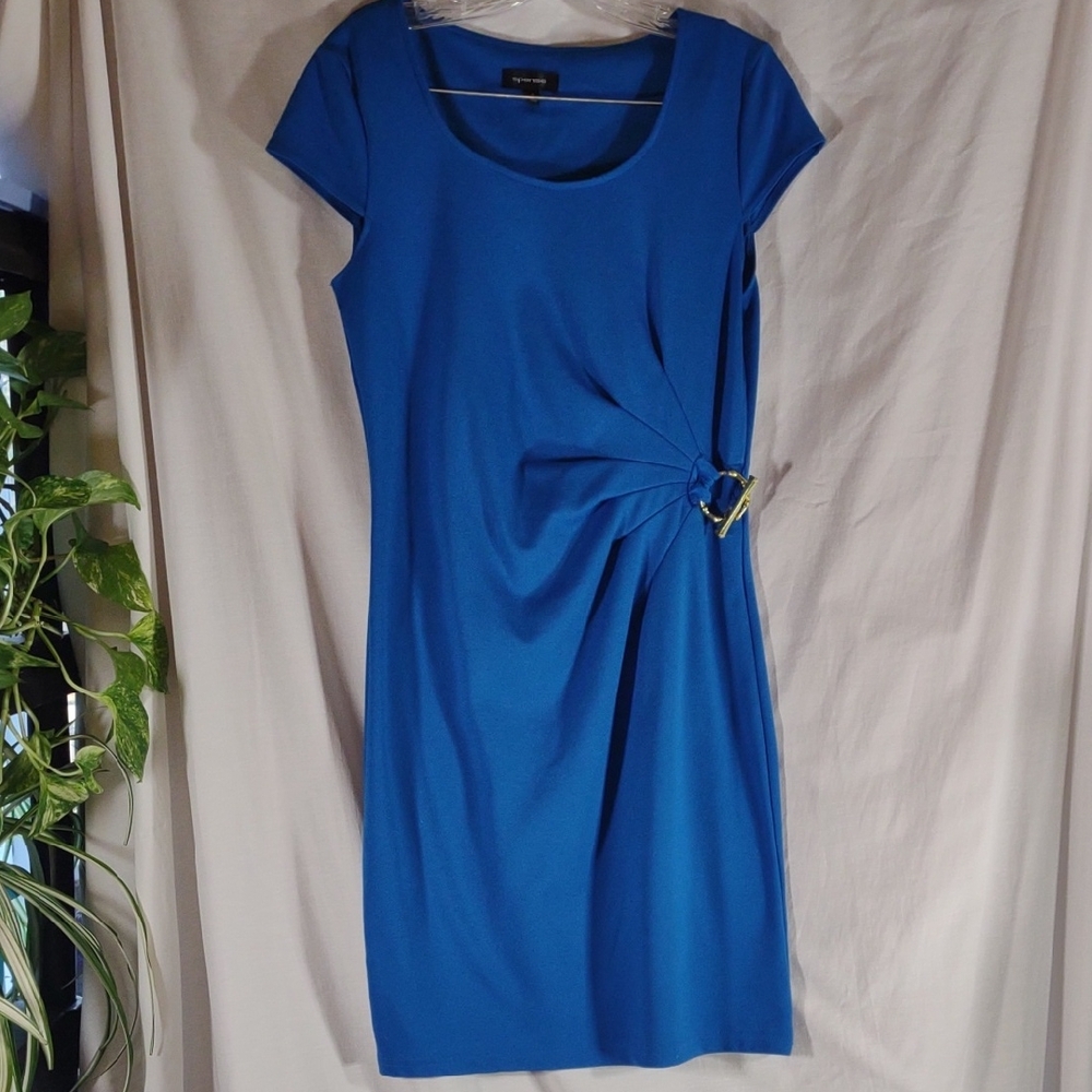 Blue Midi Dress w/ Buckle Detail & Side Sunburst By Spense - Size 8